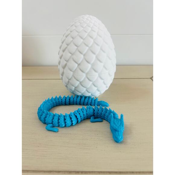3D Printed Flexible 11 Inch Blue Dragon With White Dragon Egg Fidget Toy - Picture 8 of 8